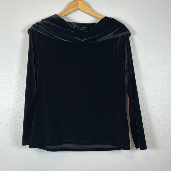 Talbots Black Velvet Cowl Neck Top Womens MP Dark Feminine Holiday Party Classy - Picture 6 of 11